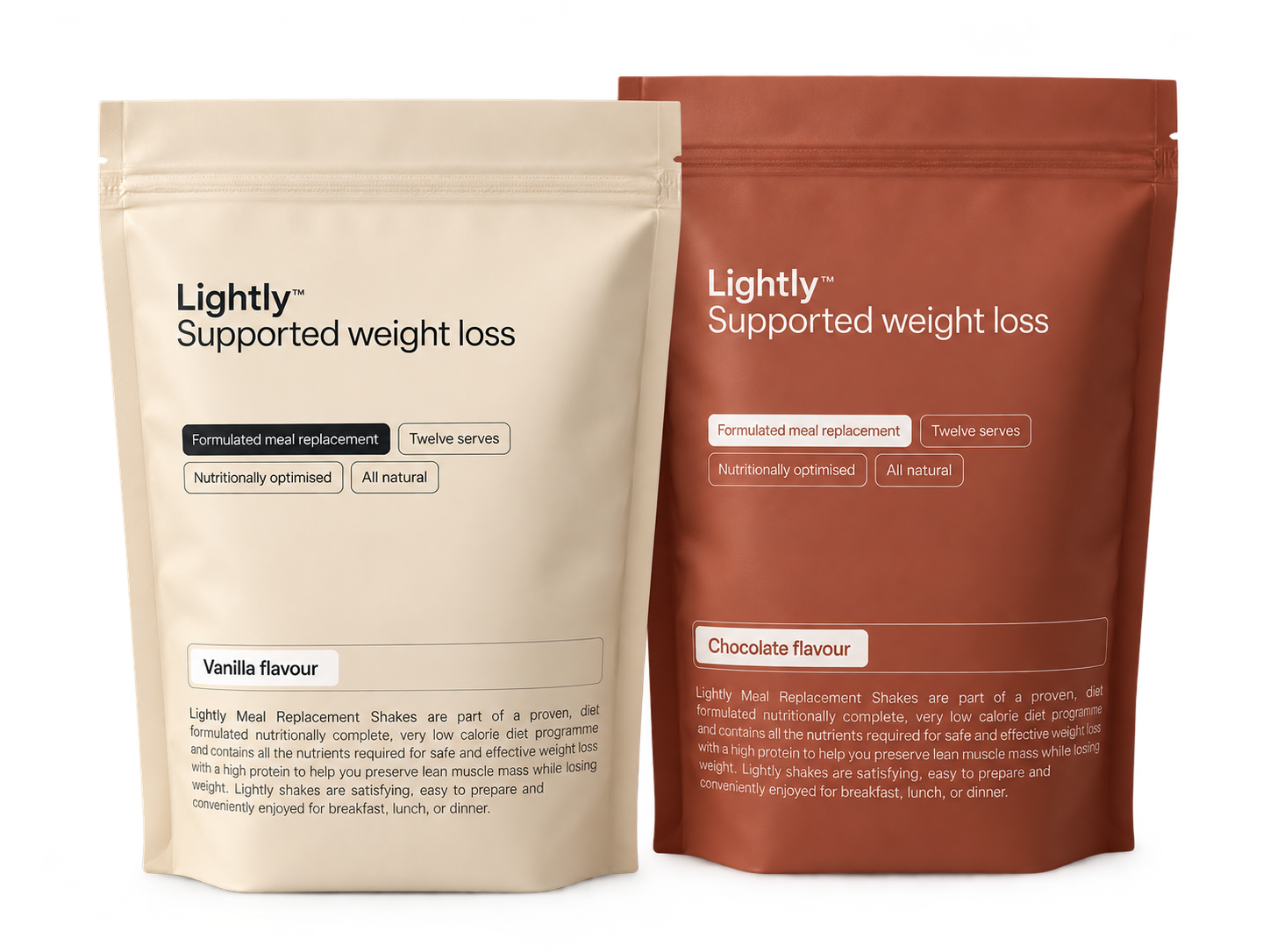 Two Lightly shake bags in Vanilla and Chocolate